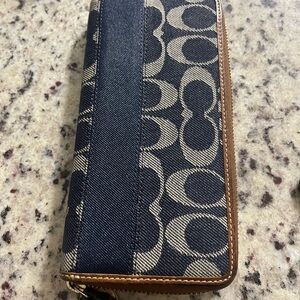 Coach Blue and Tan Zip Wallet